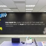 This is our blank canvas - our games room wall before we started building. Nobody minded our project, that quote isn't from Einstein anyway!