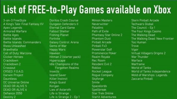 Free to Play per Xbox senza Xbox Live Gold