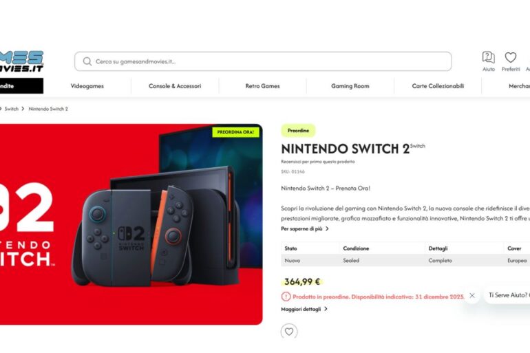 Nintendo Switch 2 disponibile in prevendita su Games and Movies al prezzo speciale di 364,99 €.