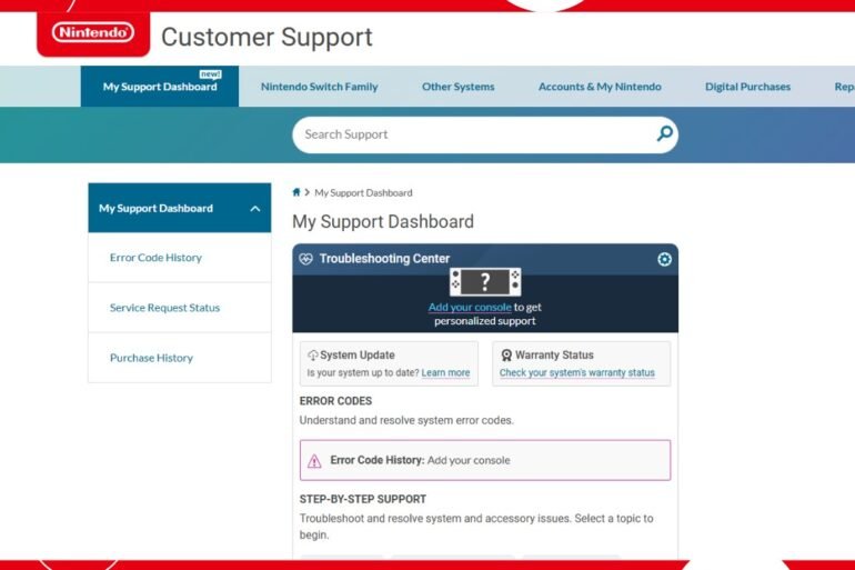 Nuova dashboard per il supporto sul sito Nintendo US
