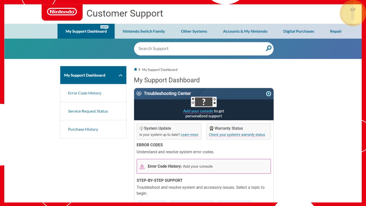 Nuova dashboard per il supporto sul sito Nintendo US