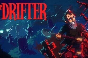 Una scena cupa in pixel art del gioco The Drifter, con il protagonista Mick Carter che indaga in un ambiente noir.