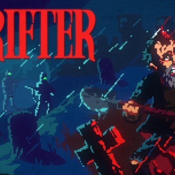 Una scena cupa in pixel art del gioco The Drifter, con il protagonista Mick Carter che indaga in un ambiente noir.