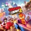 Garfield in un kart personalizzato in un circuito a tema western, circondato dai suoi amici. L'immagine ha colori vivaci