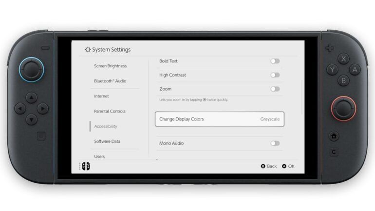 Nintendo Switch 2 menu impostazioni accessibilita