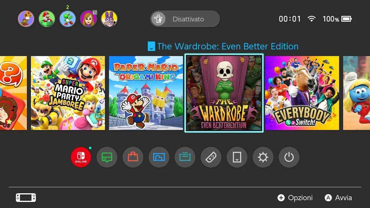 Nintendo Switch menu HOME con icona del gioco