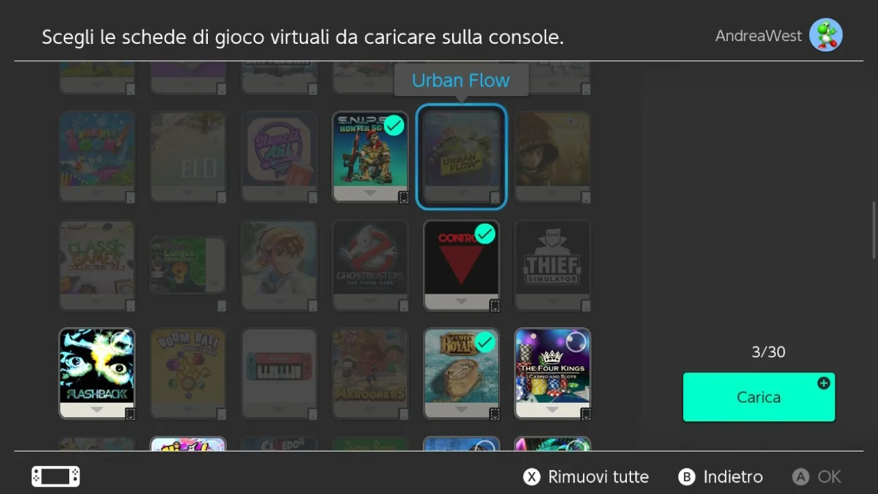 Nintendo Switch selezione multipla delle schede