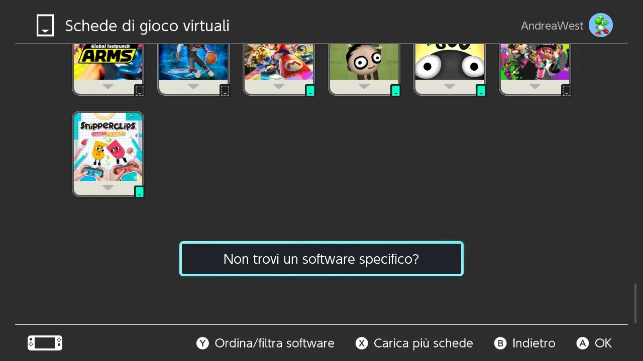 Nintendo Switch visualizzazione schede nascoste
