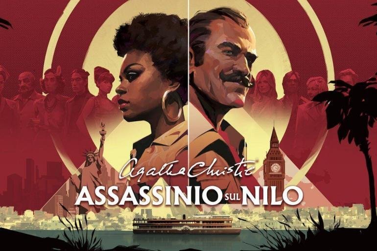 opertina di Agatha Christie – Assassinio sul Nilo, con un'illustrazione misteriosa che richiama l'atmosfera investigativa del gioco. Presenta Hercule Poirot e Jane Royce in primo piano, con un'ambientazione anni '70 sullo sfondo