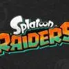 Logo di Splatoon Raiders su sfondo nero con motivi astratti. Il logo presenta la scritta "Splatoon" in bianco con un effetto di bolle e la scritta "Raiders" in arancione e verde con un bordo nero e verde acqua