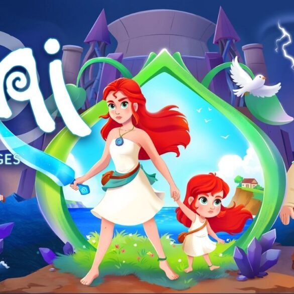 Mai: Child of Ages che mostra la protagonista Mai in diverse età, circondata da elementi che richiamano il viaggio nel tempo e antiche rovine. Un logo stilizzato del gioco è ben visibile.