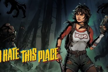 Una scena di gioco in stile fumetto '80s di I Hate This Place, con la protagonista Elena che esplora una foresta inquietante di notte.