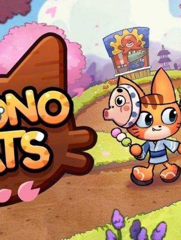 Una coppia di gatti in kimono all'interno di un festival estivo giapponese, intenti a giocare a un mini-gioco. L'immagine ha colori vivaci.