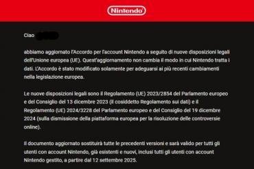 Una rappresentazione stilizzata di un documento legale con il logo Nintendo, a simboleggiare l'aggiornamento dell'accordo.