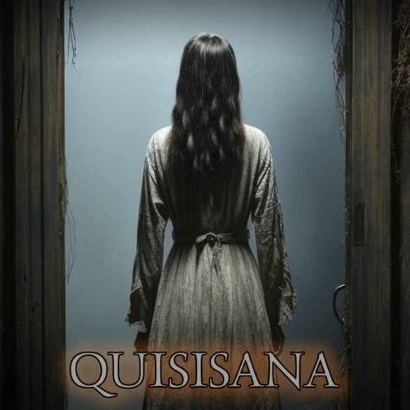 Una vecchia villa minacciosa e buia in una notte di tempesta, con un logo spettrale di Quisisana e un'icona della Nintendo Switch in primo piano.