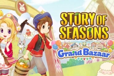 Il protagonista di STORY OF SEASONS: Grand Bazaar in un'ambientazione vivace del bazar, con animali e altri personaggi