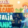 L'immagine mostra la copertina dei due giochi "Asfalia: The Cranky Volcano" e "Asfalia: Panic at the Mansion", con i personaggi principali su uno sfondo colorato che richiama uno stile da libro di fiabe