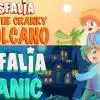 L'immagine mostra la copertina dei due giochi "Asfalia: The Cranky Volcano" e "Asfalia: Panic at the Mansion", con i personaggi principali su uno sfondo colorato che richiama uno stile da libro di fiabe