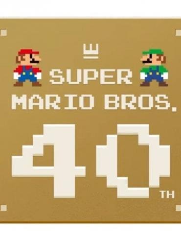 Un'immagine festiva per i 40 anni di Mario, con il personaggio in primo piano e un logo che celebra l'anniversario.