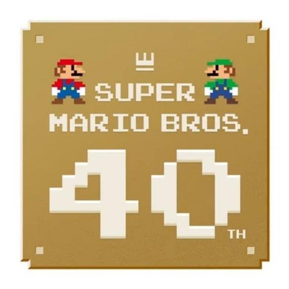 Un'immagine festiva per i 40 anni di Mario, con il personaggio in primo piano e un logo che celebra l'anniversario.