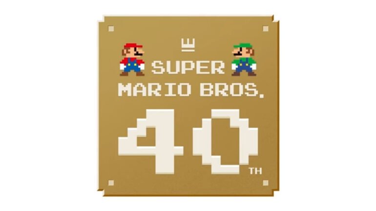 Un'immagine festiva per i 40 anni di Mario, con il personaggio in primo piano e un logo che celebra l'anniversario.