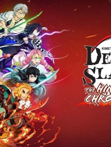 Un'immagine di Kibutsuji Muzan, il leader dei demoni, con il logo di Demon Slayer. Lo sfondo è scuro e minaccioso, per richiamare il suo potere.