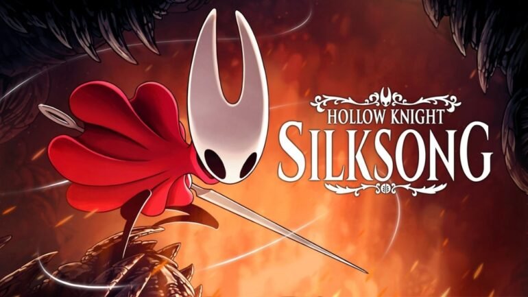 La protagonista Hornet in una posa d'azione dinamica, con il suo ago-arma, in uno degli inediti ambienti di Hollow Knight: Silksong