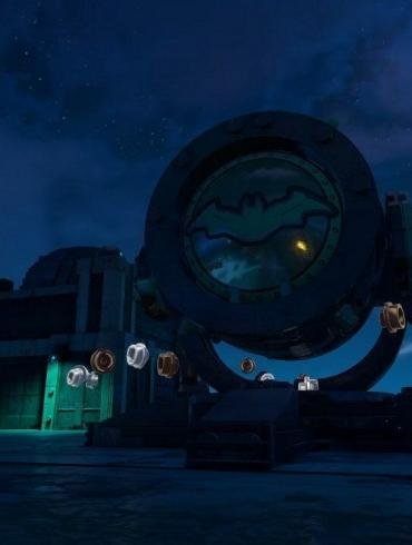 Immagine del videogioco LEGO Batman: L'Eredità del Cavaliere Oscuro, immagine del Bat Segnale costruita con i mattoncini.