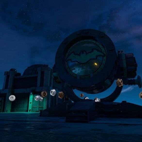 Immagine del videogioco LEGO Batman: L'Eredità del Cavaliere Oscuro, immagine del Bat Segnale costruita con i mattoncini.