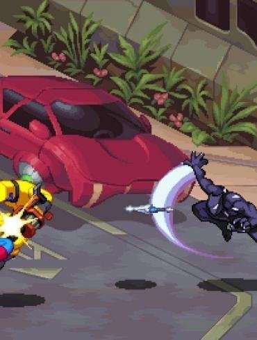 Un'immagine che mostra Black Panther e Cosmic Ghost Rider lottare fianco a fianco in un livello di MARVEL Cosmic Invasion, con un'estetica che richiama i fumetti classici.