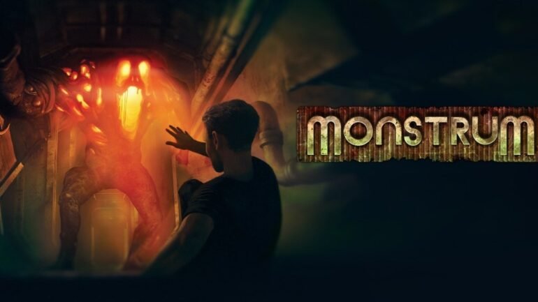 Un'immagine del videogioco Monstrum che mostra un corridoio buio e inquietante all'interno di una nave. In lontananza, si intravede una sagoma minacciosa che bracca il giocatore.