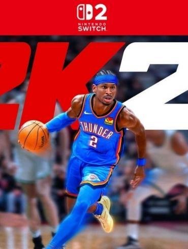 Un'immagine che mostra il logo NBA 2K2 con un giocatore con la palla in mano, ed il logo di Nintendo Switch 2.