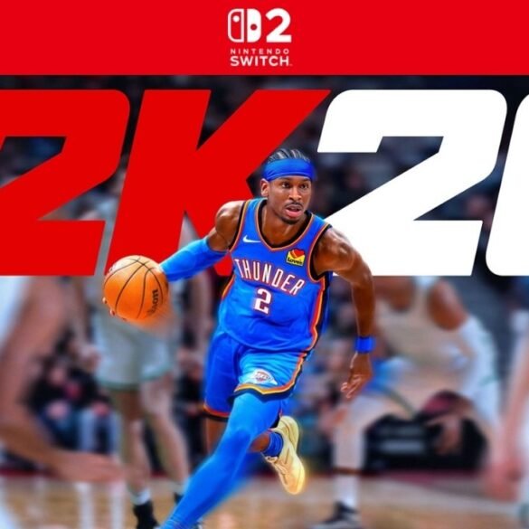 Un'immagine che mostra il logo NBA 2K2 con un giocatore con la palla in mano, ed il logo di Nintendo Switch 2.