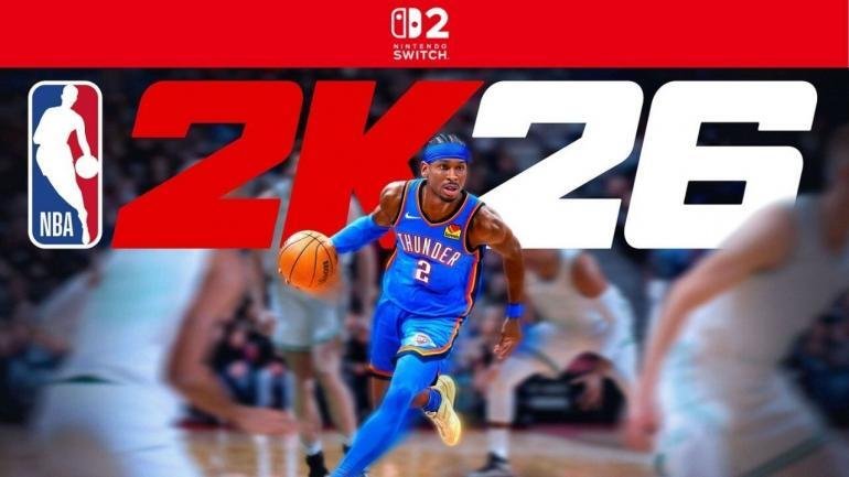 Un'immagine che mostra il logo NBA 2K2 con un giocatore con la palla in mano, ed il logo di Nintendo Switch 2.