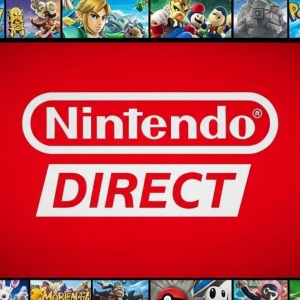 Logo Nintendo Direct circondato da una griglia di artwork e screenshot di celebri giochi Nintendo come Super Mario, The Legend of Zelda, Pokémon e Animal Crossing, che simboleggiano gli annunci e le novità presentate durante gli eventi.
