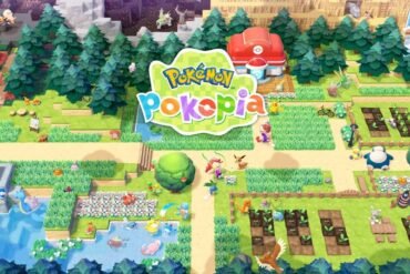 Un'illustrazione dal gioco Pokémon Pokopia, dove il personaggio principale, un Ditto con sembianze umane, si prende cura di un villaggio rigoglioso pieno di vari Pokémon.