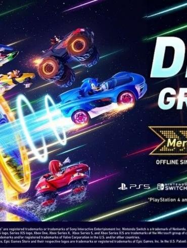 Una scena di gioco di Sonic Racing: CrossWorlds con Sonic in un kart, con la scritta "DEMO" e un logo di Nintendo Switch.
