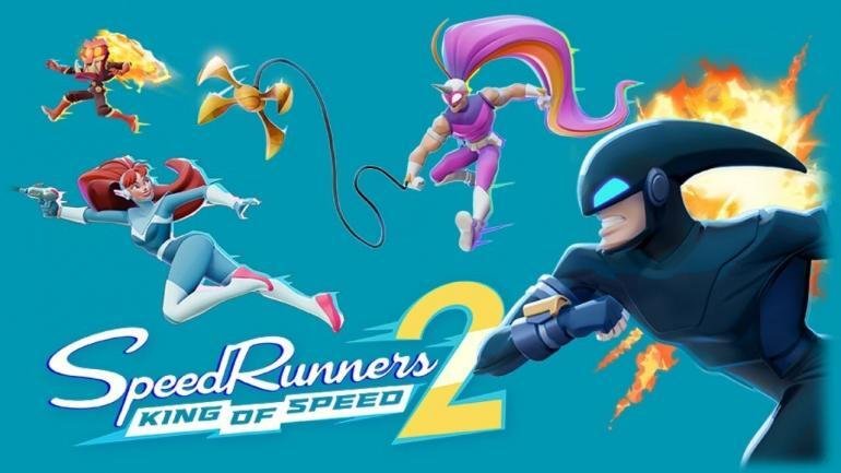 Un'immagine che mostra i personaggi di SpeedRunners 2: King of Speed in corsa, con il logo del gioco in primo piano e l'indicazione 'Steam Open Playtest' in evidenza.