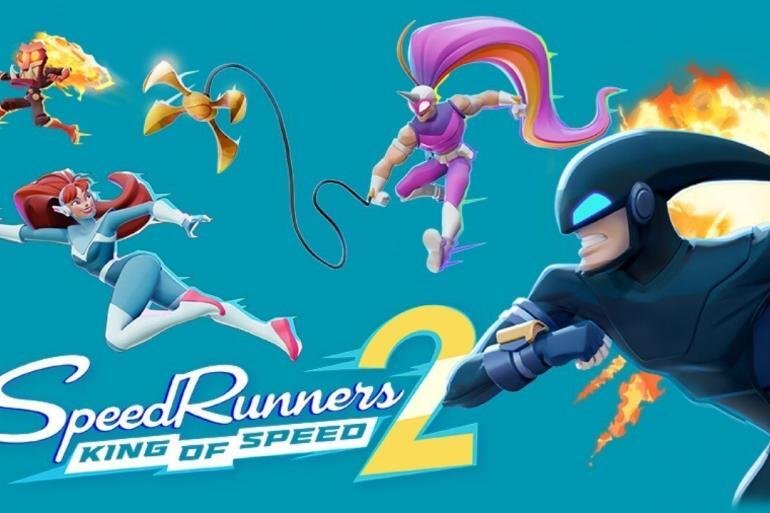 Un'immagine che mostra i personaggi di SpeedRunners 2: King of Speed in corsa, con il logo del gioco in primo piano e l'indicazione 'Steam Open Playtest' in evidenza.