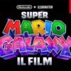 Il logo di Super Mario Galaxy Il Film in stile cosmico, con stelle e galassie