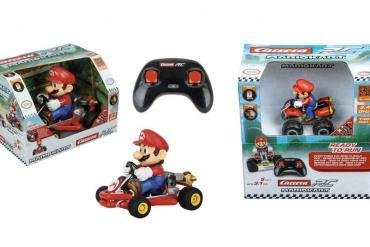 Immagine che mostra i set da corsa Carrera e i veicoli radiocomandati (RC) a tema Mario Kart, celebrando i 40 anni di Super Mario.