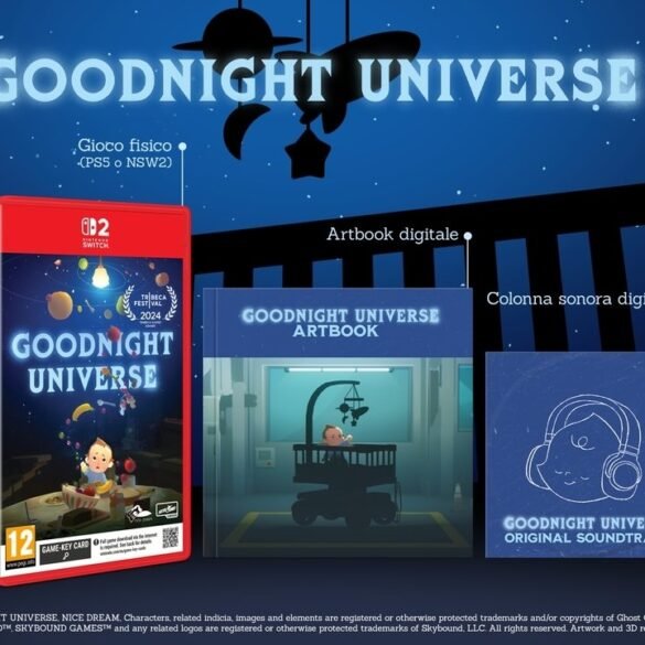 Immagine promozionale della confezione dell'edizione fisica di Goodnight Universe per Nintendo Switch 2.