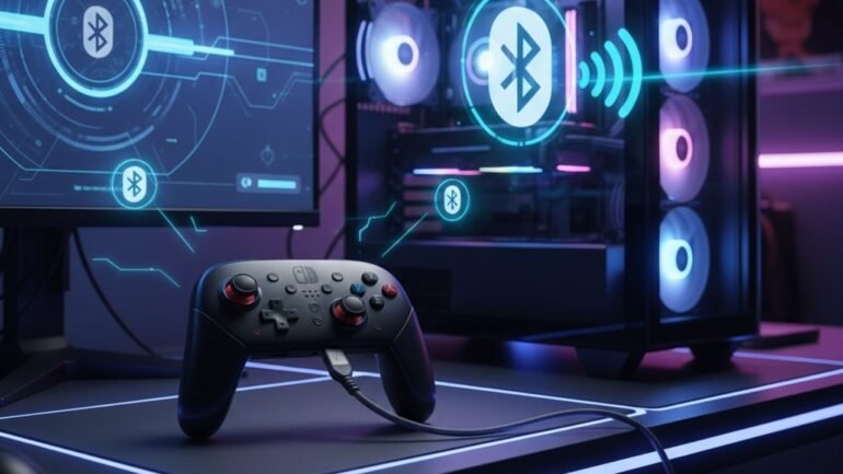 Pro Controller di Nintendo Switch collegato con un cavo USB a un PC da gaming