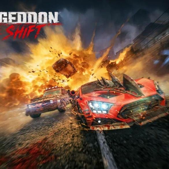 Un'auto modificata con lame e spuntoni sfreccia attraverso la città futuristica in Carmageddon Rogue Shift.