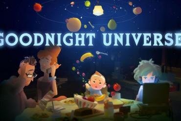 Isaac, il neonato protagonista di Goodnight Universe, fluttua nello spazio con lo sfondo della copertina dell'edizione fisica per Nintendo Switch 2.