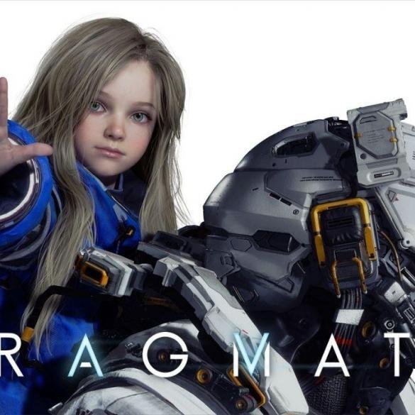 Diana in groppa all'astronauta Hugh Con il logo futuristico Pragmata.