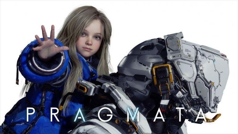 Diana in groppa all'astronauta Hugh Con il logo futuristico Pragmata.