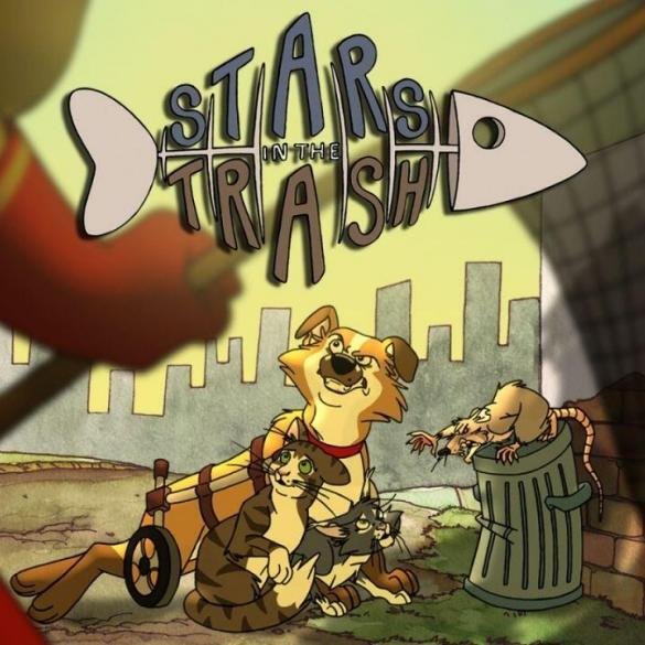 Il gatto Moka, protagonista di Stars in the Trash, osserva il mondo esterno in uno stile grafico che ricorda i classici Disney.