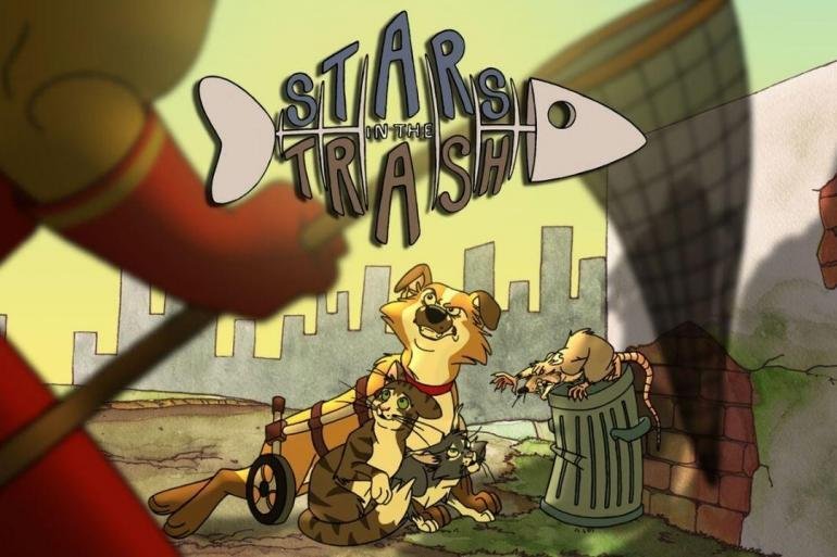Il gatto Moka, protagonista di Stars in the Trash, osserva il mondo esterno in uno stile grafico che ricorda i classici Disney.
