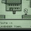 Screenshot della Città di Lavandonia in Pokémon Rosso su Game Boy con la Torre Pokémon visibile.